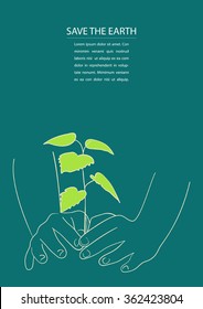 Line art of hands planting the tree