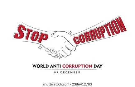 Line art of Handshake design with stop corruption text for world anti corruption day campaign