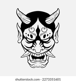 line art of hannya head, hannya head tattoo