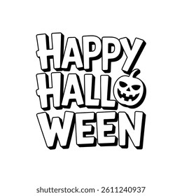 A line art happy halloween illustration of a coloring page 