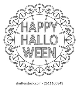 A line art happy halloween mandala design illustration of a coloring page 