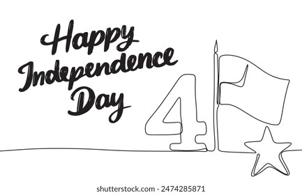 Line art Happy Independence Day text lettering banner concept. Hand drawn vector art.
