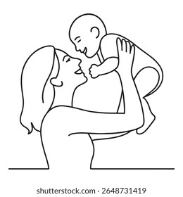 line art Happy Mother and Baby in a Loving Embrace