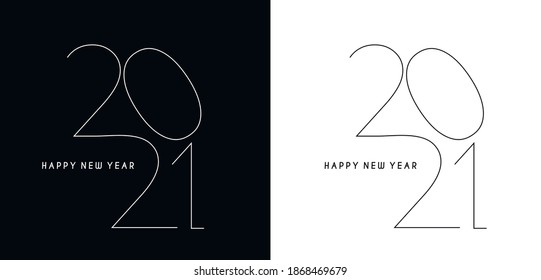 Line art Happy New Year 2021 Text Typography Design Patter, Vector illustration.
