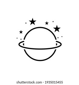 Line Art Happy Planet Outer Space Icon, Pictogram Funny Science Symbol