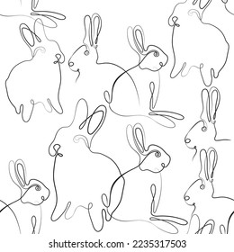 Line art hare. Bunny outline seamless pattern. Easter wrapping, Christmas greeting, invitations, postcards and other projects. Cute bunny pattern.