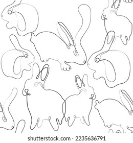 Line art hare. Bunny outline seamless pattern. Easter wrapping, Christmas greeting, invitations, postcards and other projects. Cute bunny pattern.