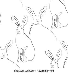 Line art hare. Bunny outline seamless pattern. Easter wrapping, Christmas greeting, invitations, postcards and other projects. Cute bunny pattern.
