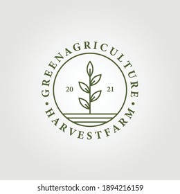 line art harvest farm logo , simple agriculture symbol , farming vector illustration design graphic