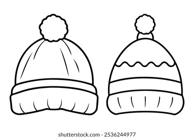 Línea de arte sombrero para colorear Elementos doodle Vector invierno Cap ilustración de contorno