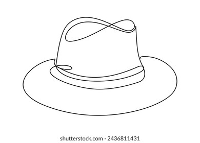 In: Line Art Hat Sketch. Kontinuierliche Linie Kunst Hut Silhouette Illustration. Bearbeitbare Vektorkontur gezeichnet. Klassisches Vintage Modekonzept. Einfache einzeilige Kurve gezeichnet Symbol auf weiß. 