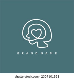 line art head brain and heart logo vector