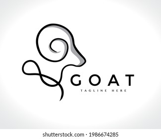 line art head goat logo design illustration