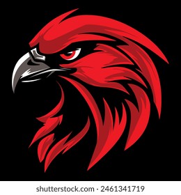 line art Head mascot angry eagle black background facing left