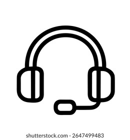 Line Art Headphone with Microphone Device for Communication and Entertainment Icon