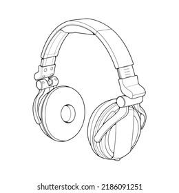 Line Art Headphones Vector Illustration, Music Concept, Line art vector, Portable earphones, Headphones Vector
