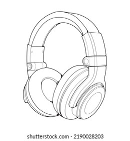 Line Art Headphones Vector Illustration, Music Concept, Line art vector, Portable earphones, Headphones Vector
