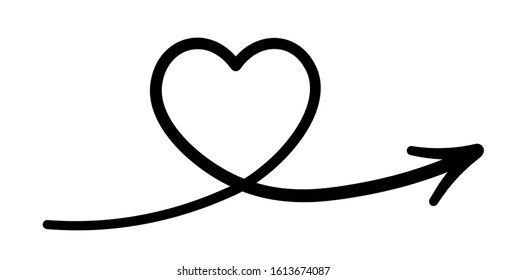 Line art heart with arrow icon. Doodle style.  Vector illustration.