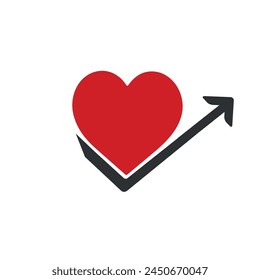 Line art heart with arrow icon. Doodle style.
