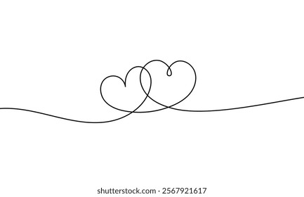 Line art heart border with heart icons. Editable stroke.