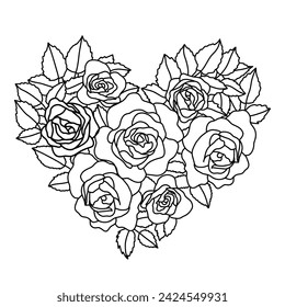 Line art of a heart for coloring pages, cards, books - rose