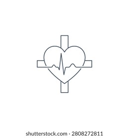 Line art heart with cross and ECG