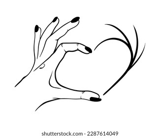 Line art heart from the hands. Vector doodle hand illustration. Concept of friendship and trust.