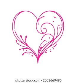 Line art heart pink color design