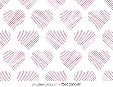 Line art in Heart shape Seamless vector pattern. Luxurious valentine day, love, wedding, romantic pattern. Ornament for Wallpaper, Fabric, Packaging, Decorative Print, Textile Design. 