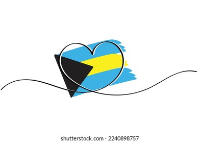 Line art of heart symbol with Bahamas flag. Vector art. Minimalist art design. Isolated graphics. Nationalism.