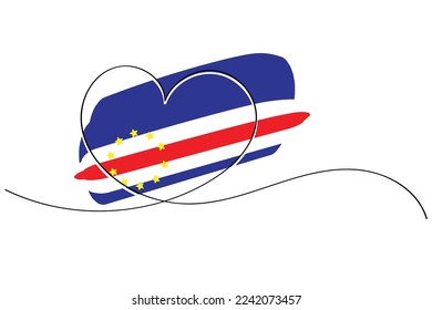 Line art of heart symbol with cabo verde flag. Vector art. Minimalist art design. Isolated graphics. Nationalism.