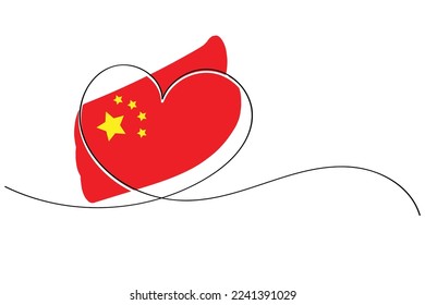 Line art of heart symbol with Chinese flag. Vector art. Minimalist art design. Isolated graphics. Nationalism. china.