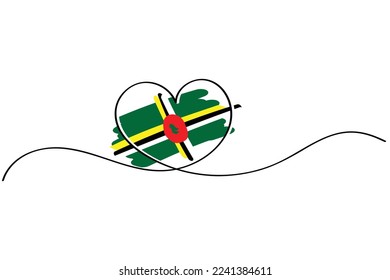 Línea de símbolo del corazón con bandera de Dominica. Arte vectorial. Diseño artístico minimalista. Gráficos aislados. Nacionalismo.