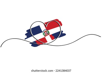 Line art of heart symbol with Dominican Republic flag. Vector art. Minimalist art design. Isolated graphics. Nationalism.