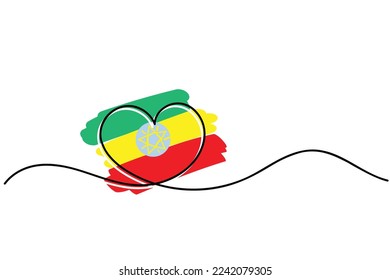 Línea de símbolo del corazón con bandera etíope. Arte vectorial. Diseño artístico minimalista. Gráficos aislados. Nacionalismo. Etiopía