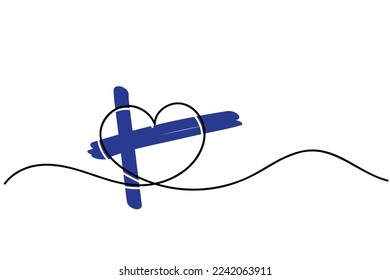 Line art of heart symbol with Finland flag. Vector art. Minimalist art design. Isolated graphics. Nationalism. European country bordering Sweden.