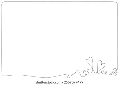 Line Art Heart Symbol Frame Element. Doodle One Continuous Line Bordet for Wedding or Valentine Day Decoration. Bridal Wallpaper Background. 