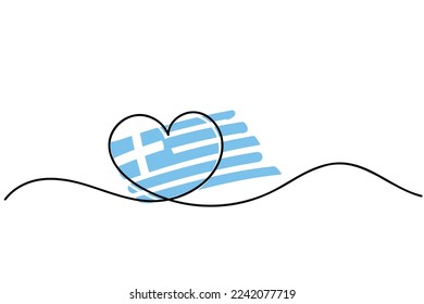 Line art of heart symbol with greece flag. Vector art. Minimalist art design. Isolated graphics. Nationalism. greece