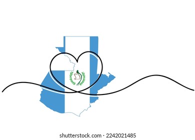 Line art of heart symbol with guatemalan flag. Vector art. Minimalist art design. Isolated graphics. Nationalism. Guatemala.