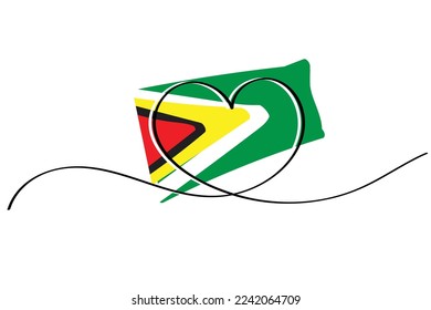 Line art of heart symbol with Guyana flag. Vector art. Minimalist art design. Isolated graphics. Nationalism. Guyanese flag. svg