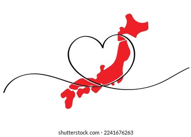 Line art of heart symbol with Japan flag. Vector art. Minimalist art design. Isolated graphics. Nationalism. japan.