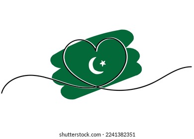 Line art of heart symbol with Pakistani flag. Vector art. Minimalist art design. Isolated graphics. Nationalism. Pakistan 