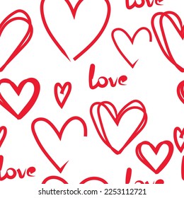 Line art of heart, valentine day celebration card. Seamless pattern background.