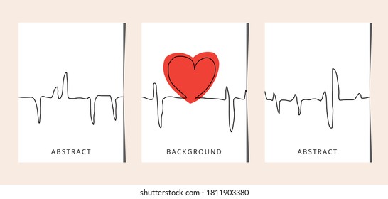 Line art heart wave set. One line drawing. line art, card, banner, poster flyer, vector illustration.