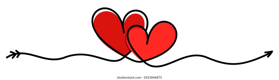 Line art hearts with arrow. Happy Valentine's day banner or letter template. Vector illustration