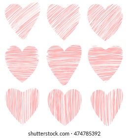 Line art hearts, hatching hearts