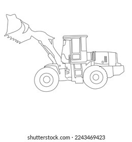 line art of heavy equipment to level or dredge the land