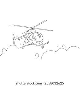 Line Art of a Helicopter Flying in the Clouds