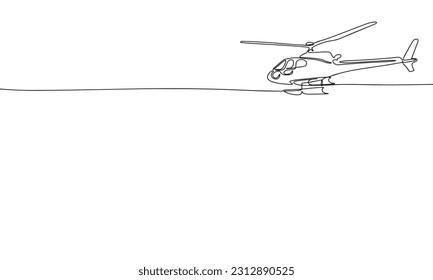 Arte de línea, helicóptero. Ilustración de vector de contorno continuo aislado de copter de una línea. 