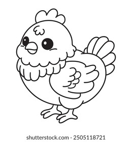 Line art of hen cartoon vector